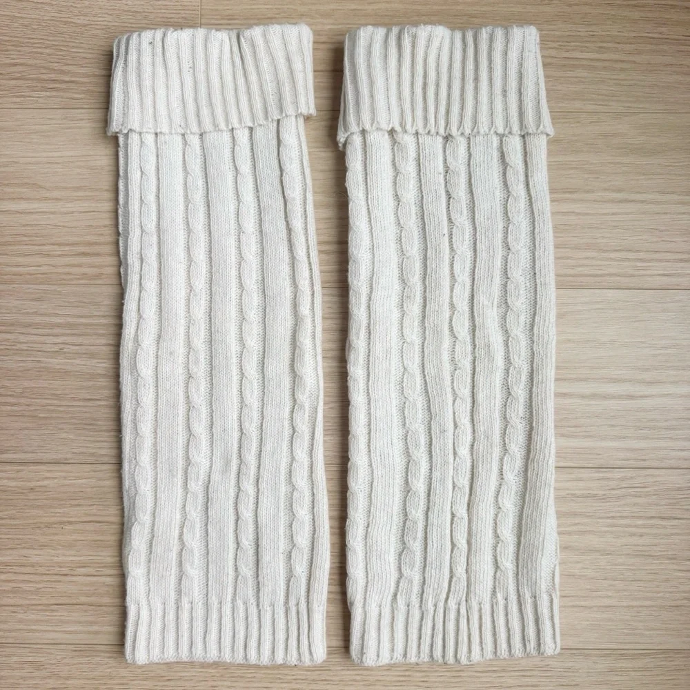 Cream Knit Leg Warmers Fall Winter Cozy Warm Ski Y2K Snow